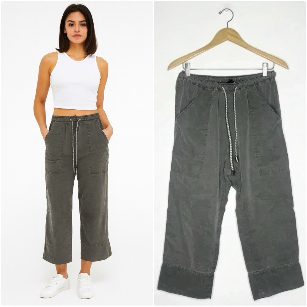 Cropped Drawstring Utility Pants - Olive Green - image 1